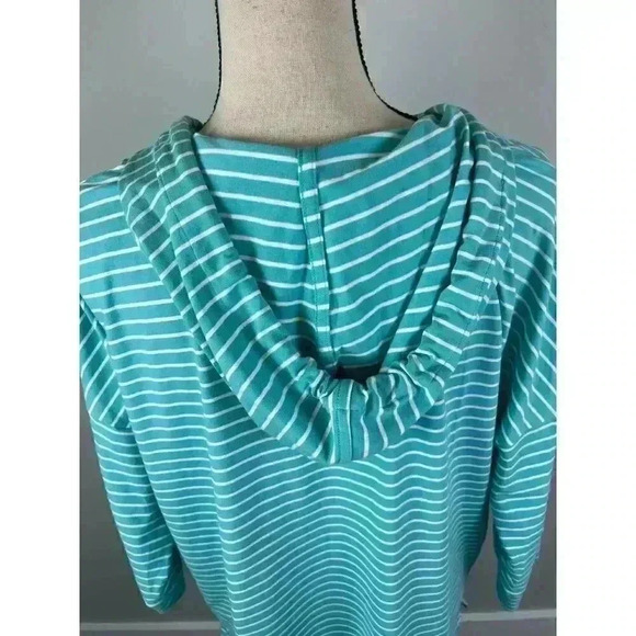 Coolibar Key Colony Beach Hoodie Blue Striped Tassel UPF 50 Stretch S - Picture 8 of 12